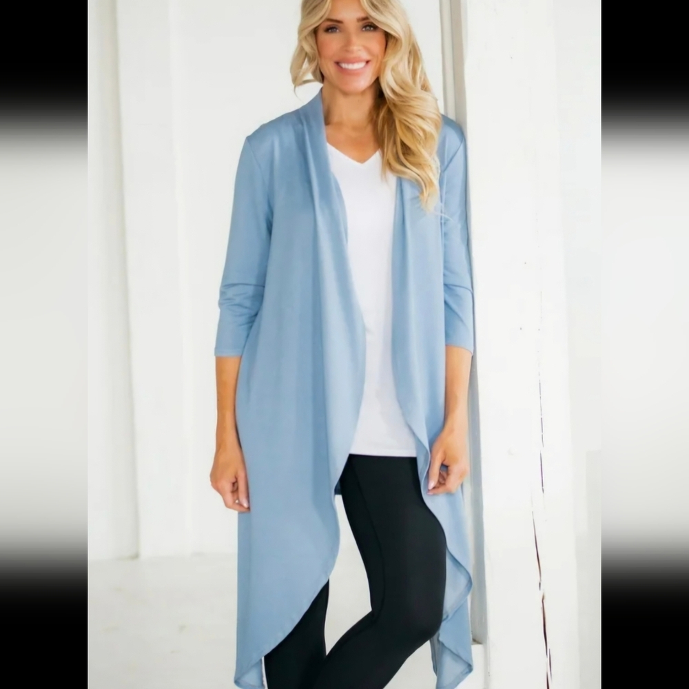 Light Blue Open Front Cardigan